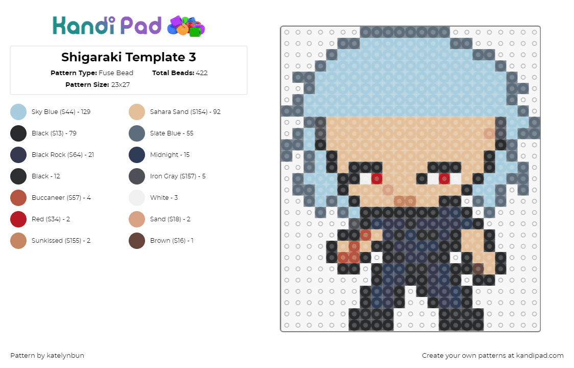 Shigaraki Template 3 - Fuse Bead Pattern by katelynbun on Kandi Pad - shigaraki tomura,my hero academia,mha,anime,manga,chibi,character,blue,light blue,tan