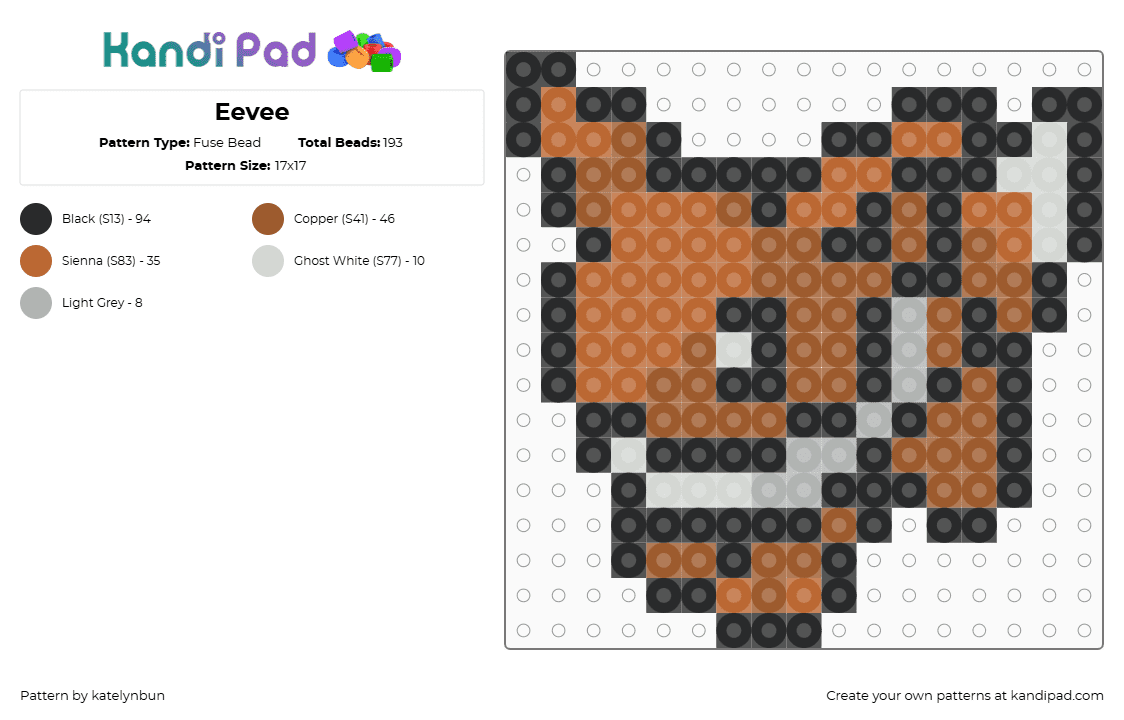 Eevee - Fuse Bead Pattern by katelynbun on Kandi Pad - tan,pokemon,eevee