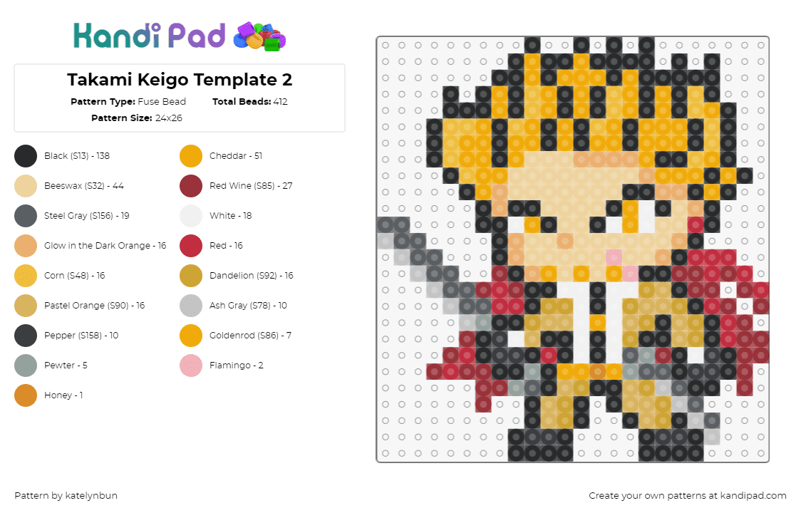 Takami Keigo Template 2 - Fuse Bead Pattern by katelynbun on Kandi Pad - keigo takami,my hero academia,anime,character,cape,red,orange