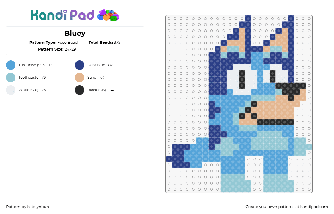 Bluey - Fuse Bead Pattern by katelynbun on Kandi Pad - bluey,dog,character,tv show,cartoon,children,blue,light blue