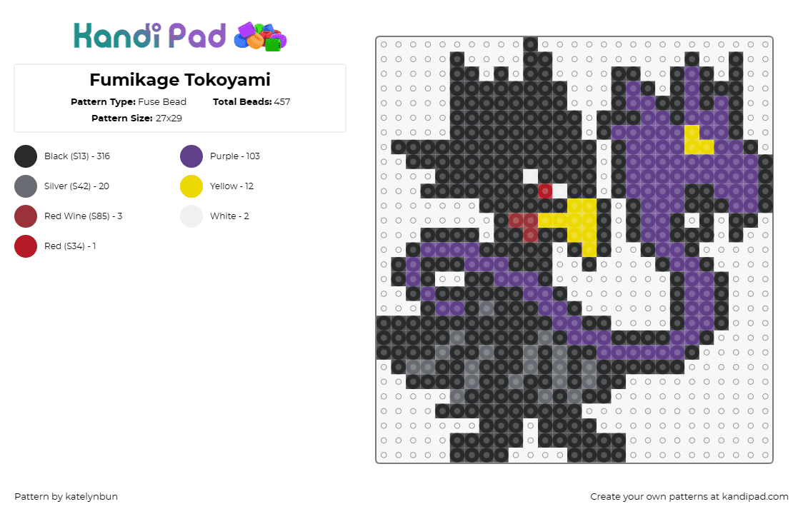 Fumikage Tokoyami - Fuse Bead Pattern by katelynbun on Kandi Pad - fumikage tokoyami,tsukuyomi,my hero academia,anime,character,manga,serpent,black