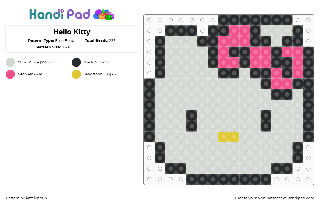 Hello Kitty - Fuse Bead Pattern by katelynbun on Kandi Pad - white,pink