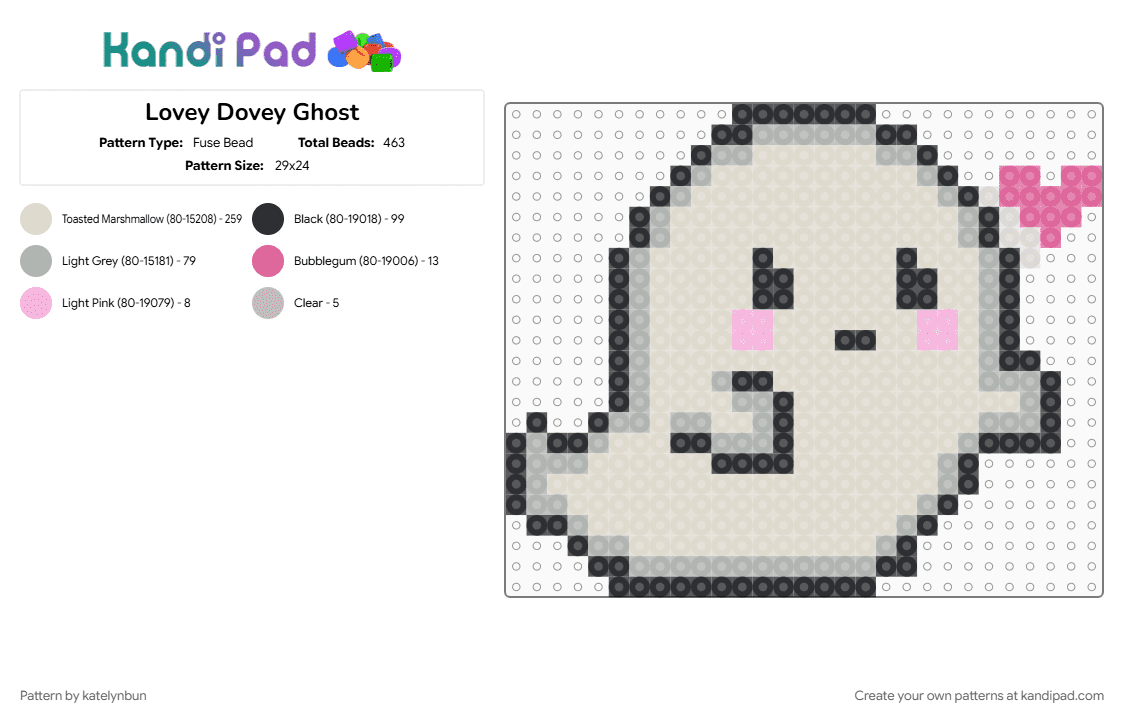 Lovey Dovey Ghost - Fuse Bead Pattern by katelynbun on Kandi Pad - 
