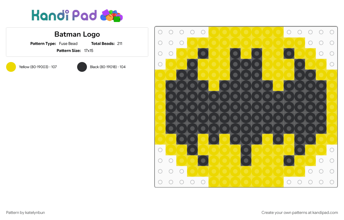 Batman Logo - Fuse Bead Pattern by katelynbun on Kandi Pad - batman, black, dc, dc comics, yellow