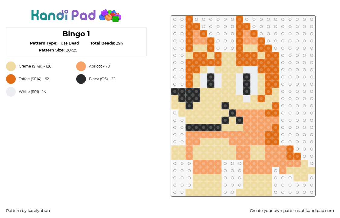 Bingo 1 - Fuse Bead Pattern by katelynbun on Kandi Pad - bingo,bluey,dog,character,tv show,cartoon,children,tan,orange