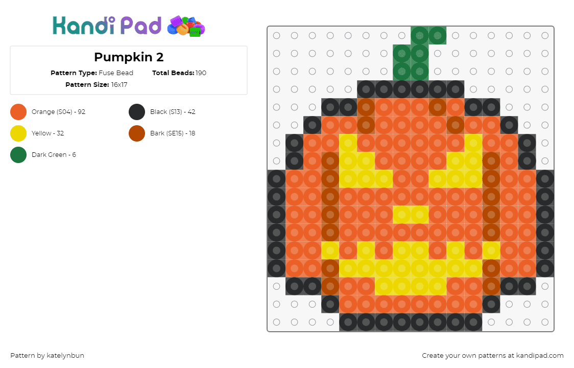 Pumpkin 2 - Fuse Bead Pattern by katelynbun on Kandi Pad - jackolantern,pumpkin,spooky,halloween,face,orange,yellow