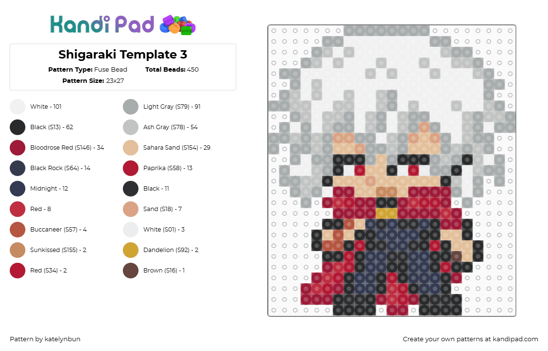 Shigaraki Template 3 - Fuse Bead Pattern by katelynbun on Kandi Pad - shigaraki tomura,my hero academia,mha,anime,manga,chibi,character,blue,red,white,tan