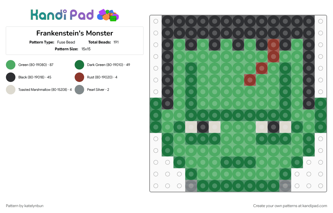 Frankenstein\'s Monster - Fuse Bead Pattern by katelynbun on Kandi Pad - 
