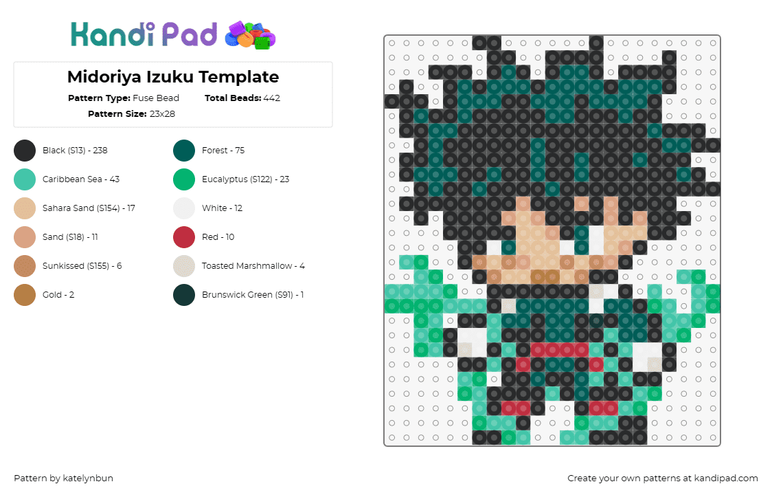 Midoriya Izuku Template - Fuse Bead Pattern by katelynbun on Kandi Pad - midoriya izuku,my hero academia,anime,character,green