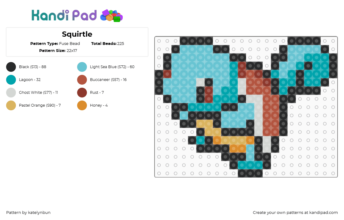 Squirtle - Fuse Bead Pattern by katelynbun on Kandi Pad - light blue,teal,pokemon,squirtle