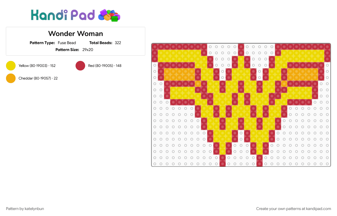 Wonder Woman - Fuse Bead Pattern by katelynbun on Kandi Pad - dc, dc comics, red, wonder woman, yellow