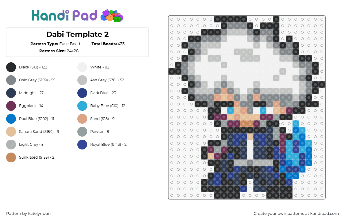 Dabi Template 2 - Fuse Bead Pattern by katelynbun on Kandi Pad - dabi,my hero academia,anime,character,blue,white