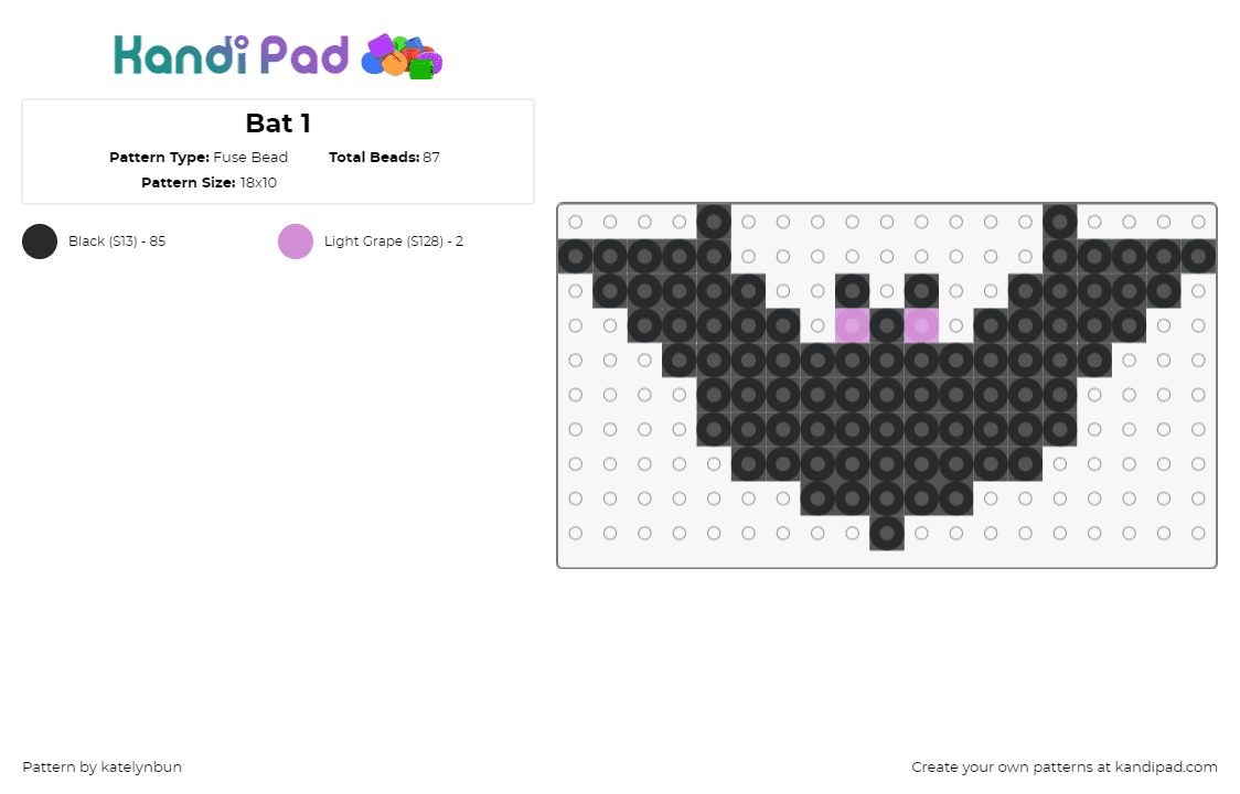 Bat 1 - Fuse Bead Pattern by katelynbun on Kandi Pad - bat,halloween,winged,vampire,spooky,black