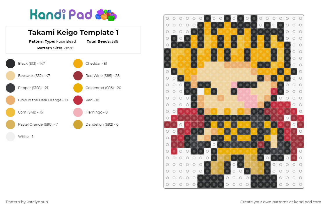 Takami Keigo Template 1 - Fuse Bead Pattern by katelynbun on Kandi Pad - keigo takami,my hero academia,anime,character,wings,red,orange