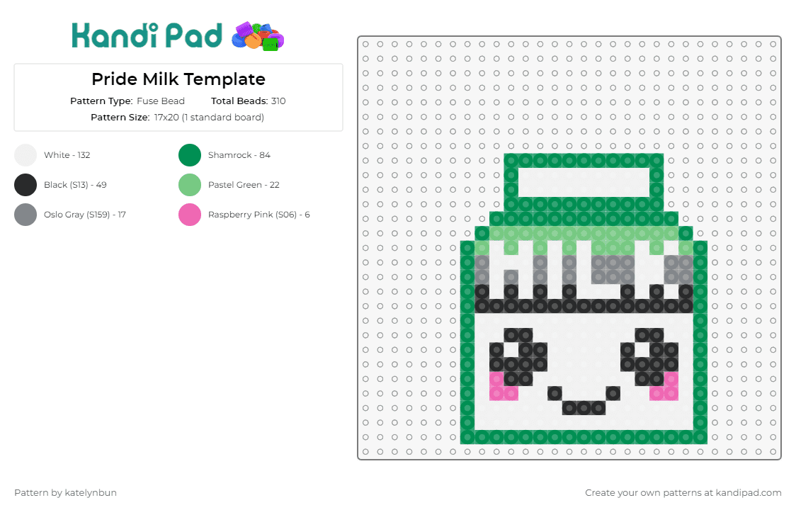 Pride Milk Template - Fuse Bead Pattern by katelynbun on Kandi Pad - milk,pride,cute,face,drink,food,carton,smile,container,green,white