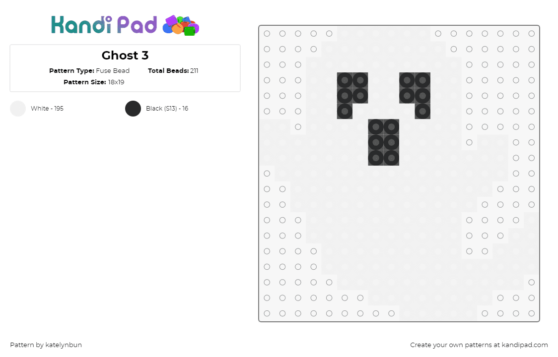 Ghost 3 - Fuse Bead Pattern by katelynbun on Kandi Pad - ghost,halloween,spooky,white