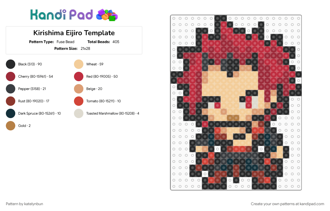 Kirishima Eijiro Template - Fuse Bead Pattern by katelynbun on Kandi Pad - beige, bnha, kirishima, mha, my hero academia, red