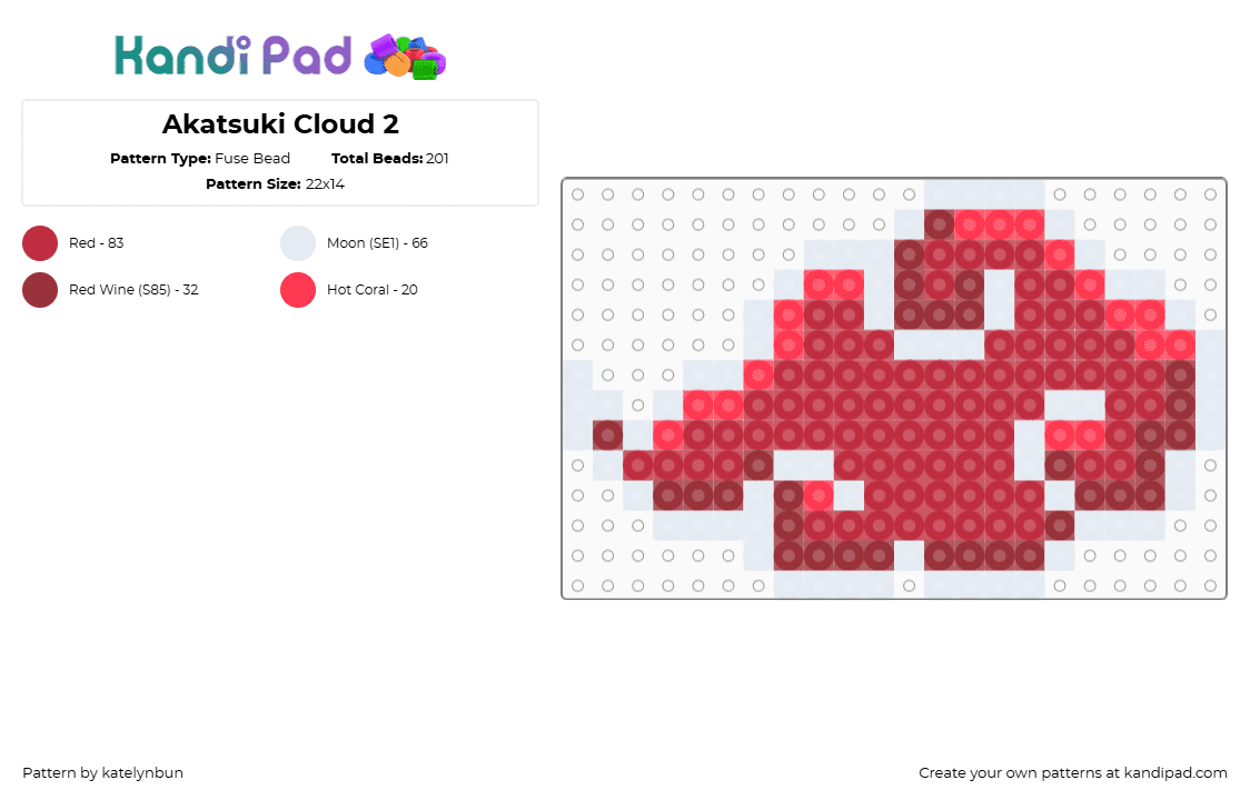 Akatsuki Cloud 2 - Fuse Bead Pattern by katelynbun on Kandi Pad - white,red,akatsuki,naruto