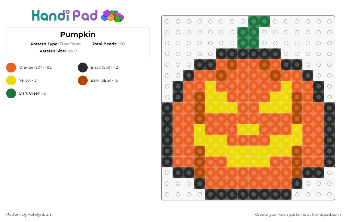 Pumpkin - Fuse Bead Pattern by katelynbun on Kandi Pad - jackolantern,pumpkin,halloween,spooky,face,orange,yellow