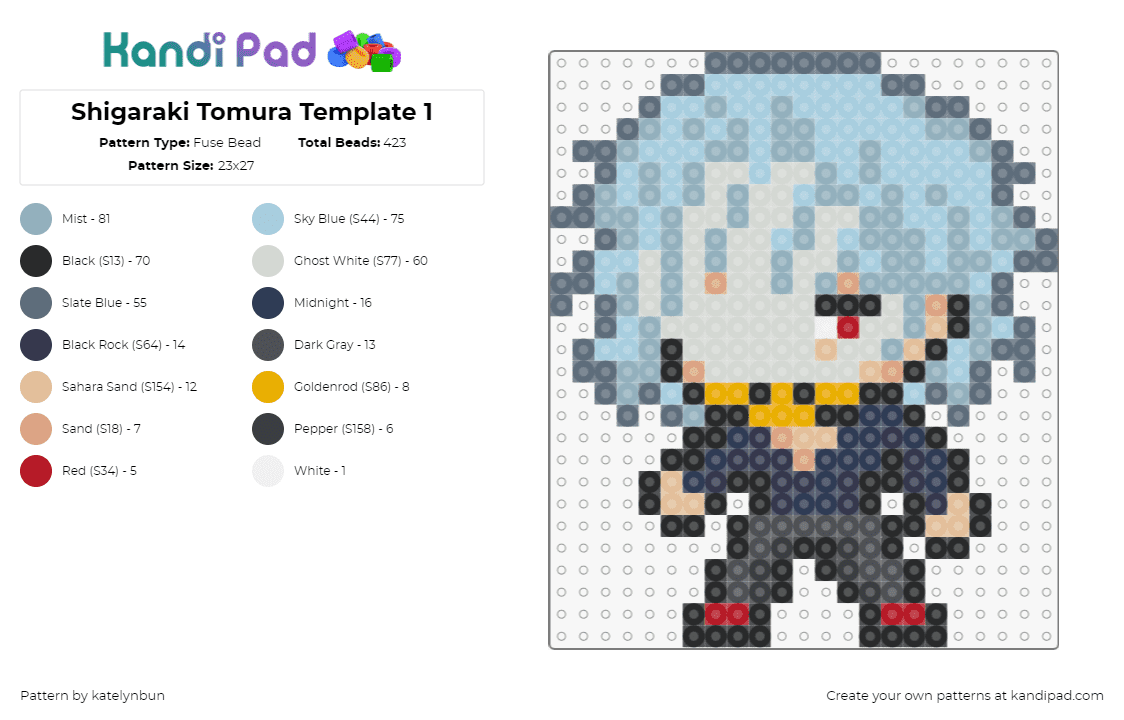 Shigaraki Tomura Template 1 - Fuse Bead Pattern by katelynbun on Kandi Pad - shigaraki tomura,my hero academia,mha,anime,manga,chibi,character,blue,light blue