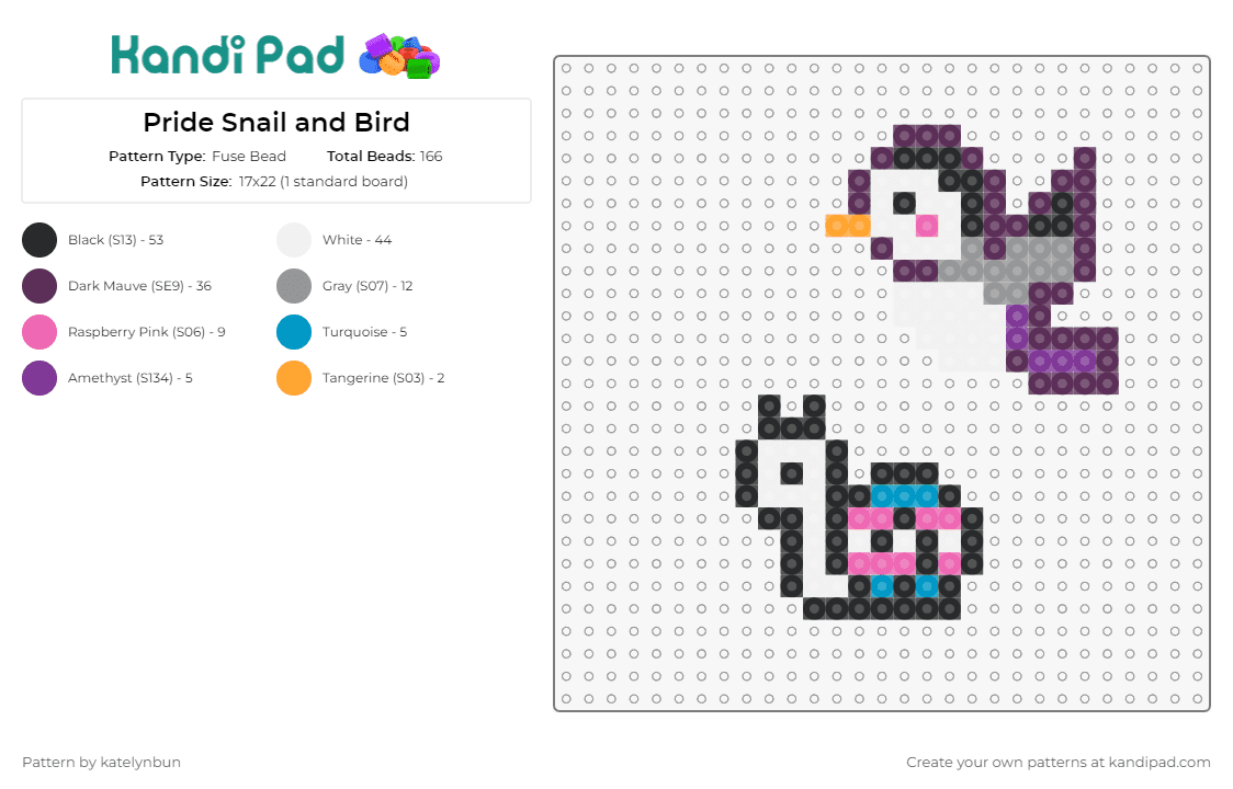 Pride Snail and Bird - Fuse Bead Pattern by katelynbun on Kandi Pad - snail,bird,pride,cute,small,charm,white,purple,light blue