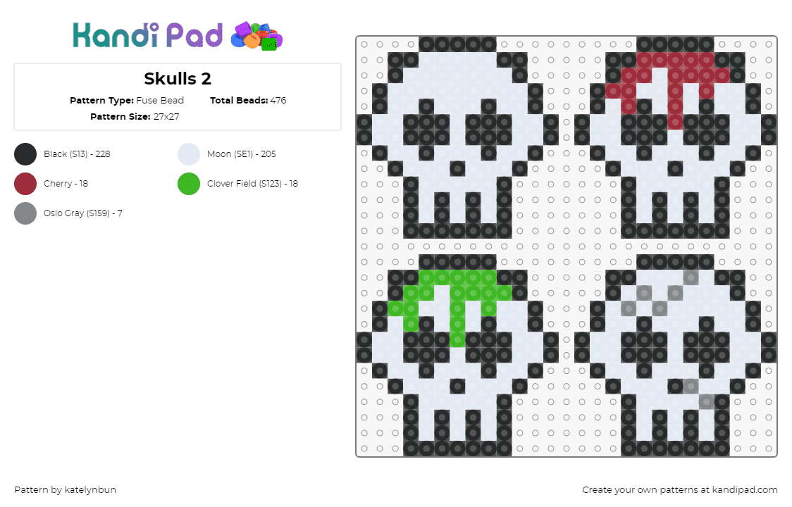 Skulls 2 - Fuse Bead Pattern by katelynbun on Kandi Pad - 