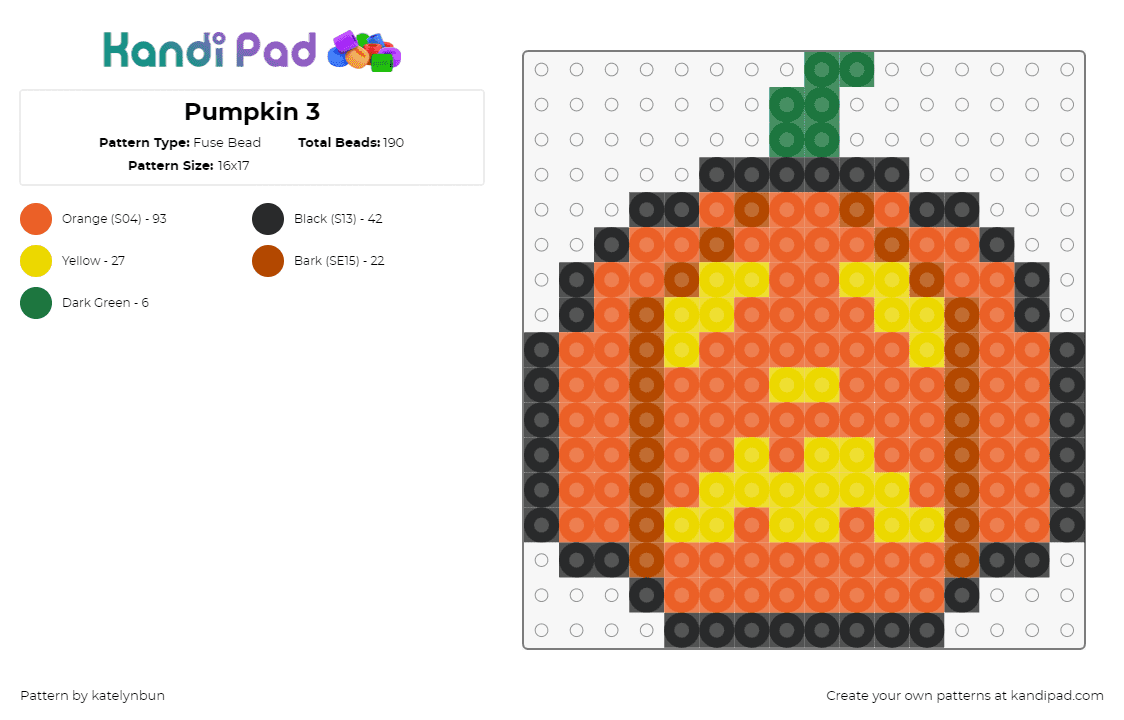 Pumpkin 3 - Fuse Bead Pattern by katelynbun on Kandi Pad - jackolantern,pumpkin,sad,halloween,face,orange,yellow