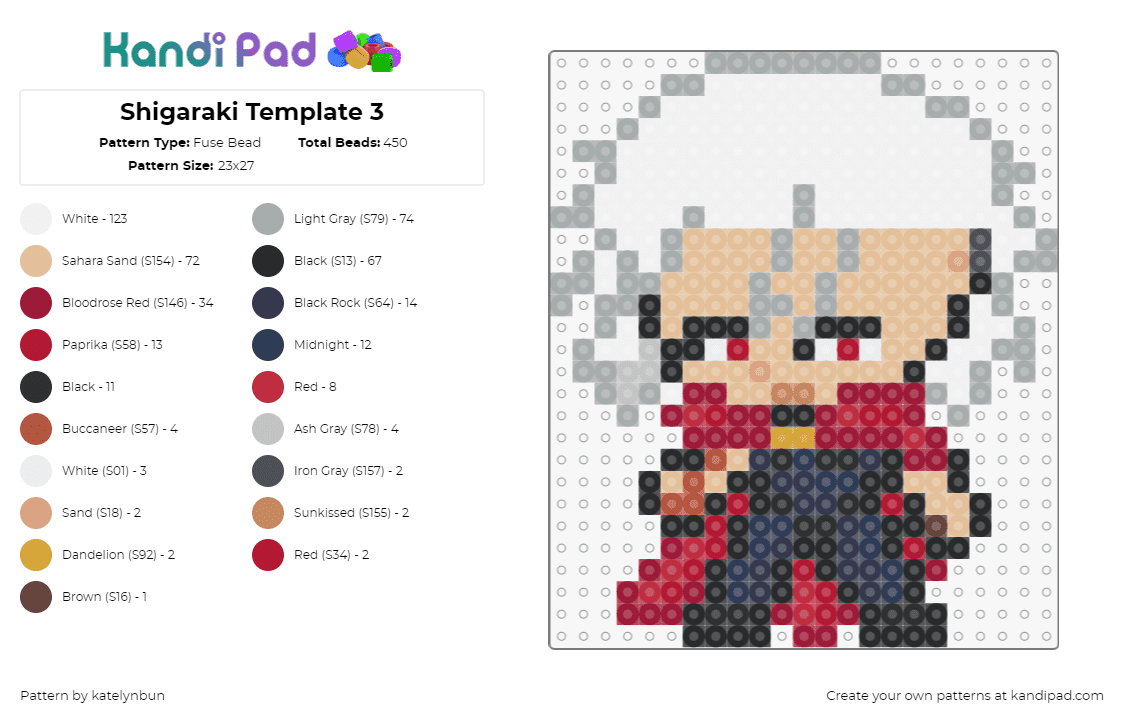 Shigaraki Template 3 - Fuse Bead Pattern by katelynbun on Kandi Pad - shigaraki tomura,my hero academia,mha,anime,manga,chibi,character,blue,red,white,tan