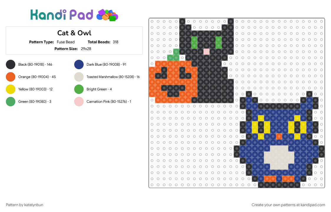 Cat & Owl - Fuse Bead Pattern by katelynbun on Kandi Pad - 