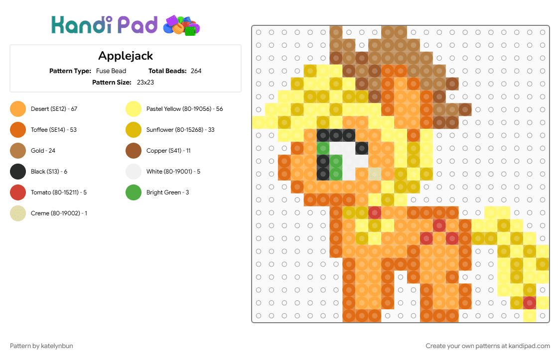 Applejack Fuse Bead Pattern - Kandi Pad | Kandi Patterns, Fuse Bead ...