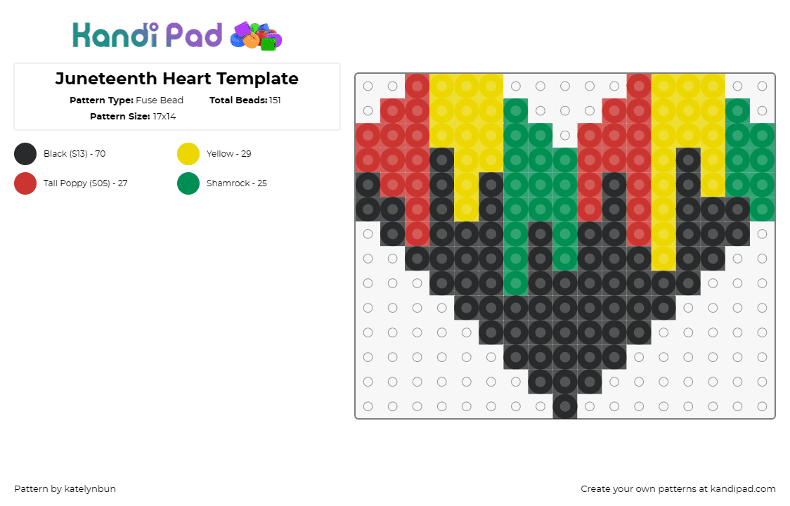 Juneteenth Heart Template - Fuse Bead Pattern by katelynbun on Kandi Pad - juneteenth,heart,colorful,black,red,gold,green