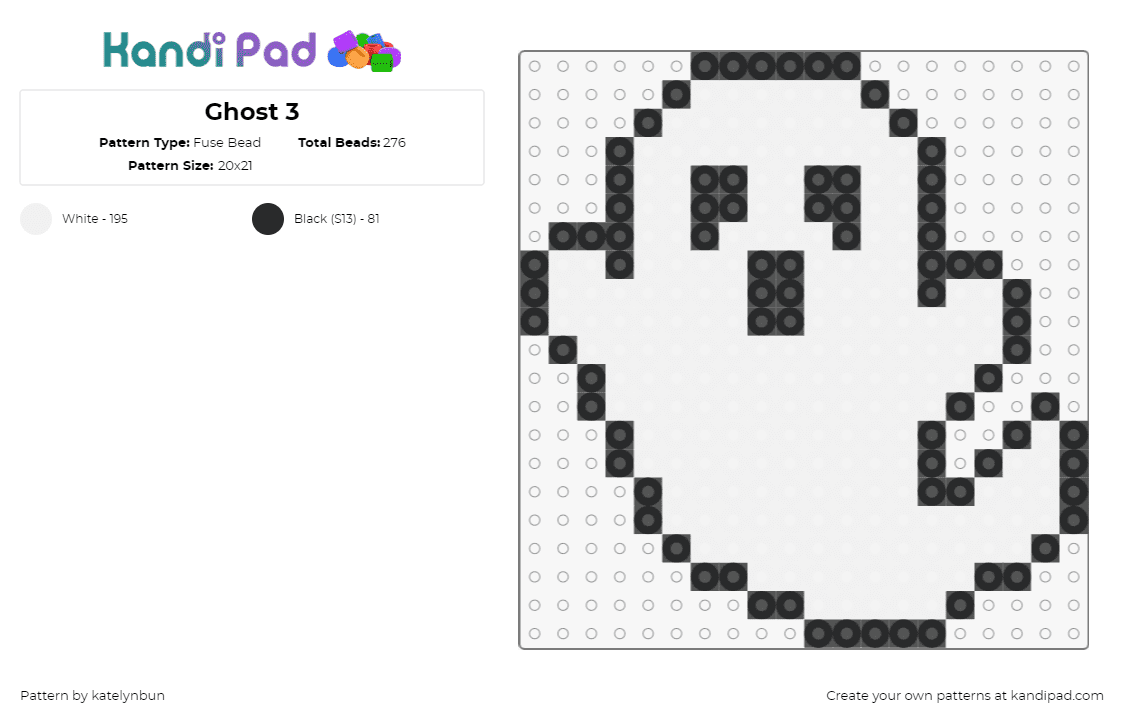 Ghost 3 - Fuse Bead Pattern by katelynbun on Kandi Pad - ghost,halloween,spooky,white