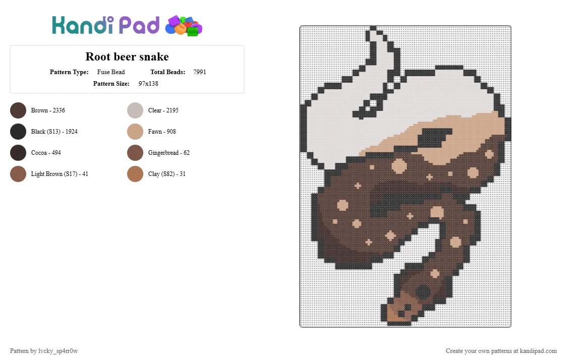 Root beer snake - Fuse Bead Pattern by lvcky_sp4rr0w on Kandi Pad - brown,beige