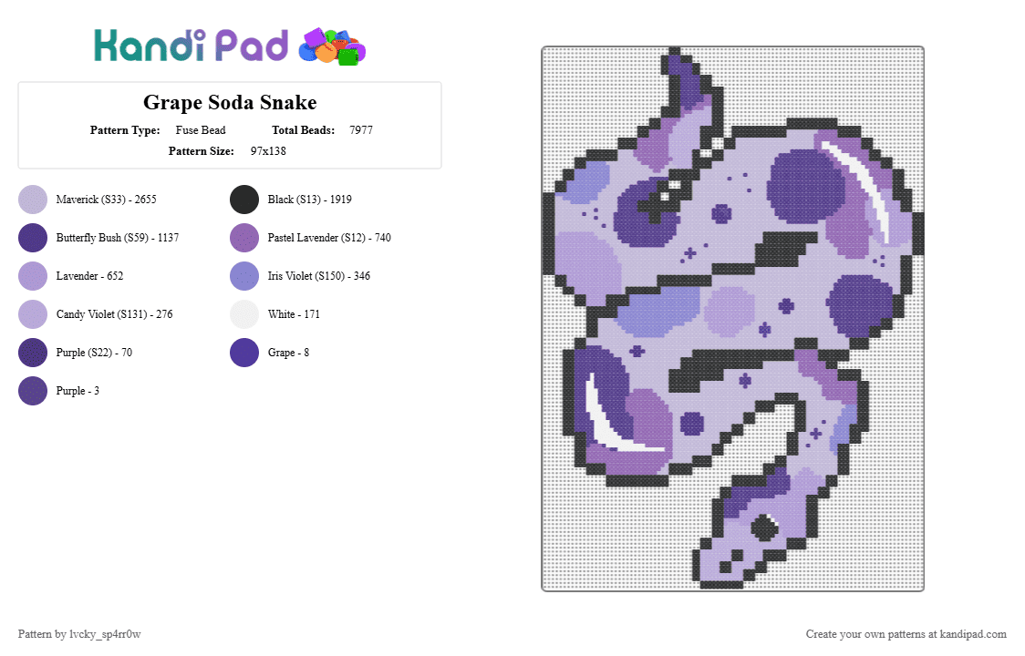 Grape Soda Snake - Fuse Bead Pattern by lvcky_sp4rr0w on Kandi Pad - 