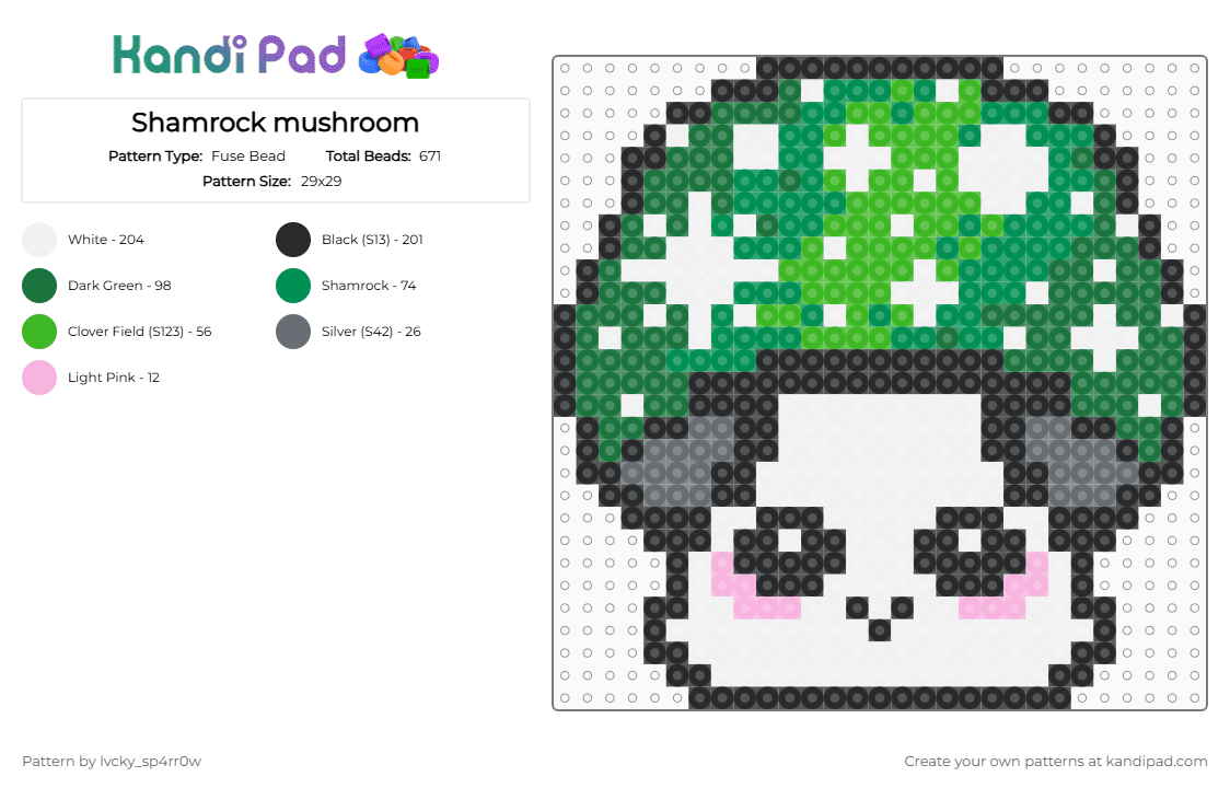 Shamrock mushroom - Fuse Bead Pattern by lvcky_sp4rr0w on Kandi Pad - green