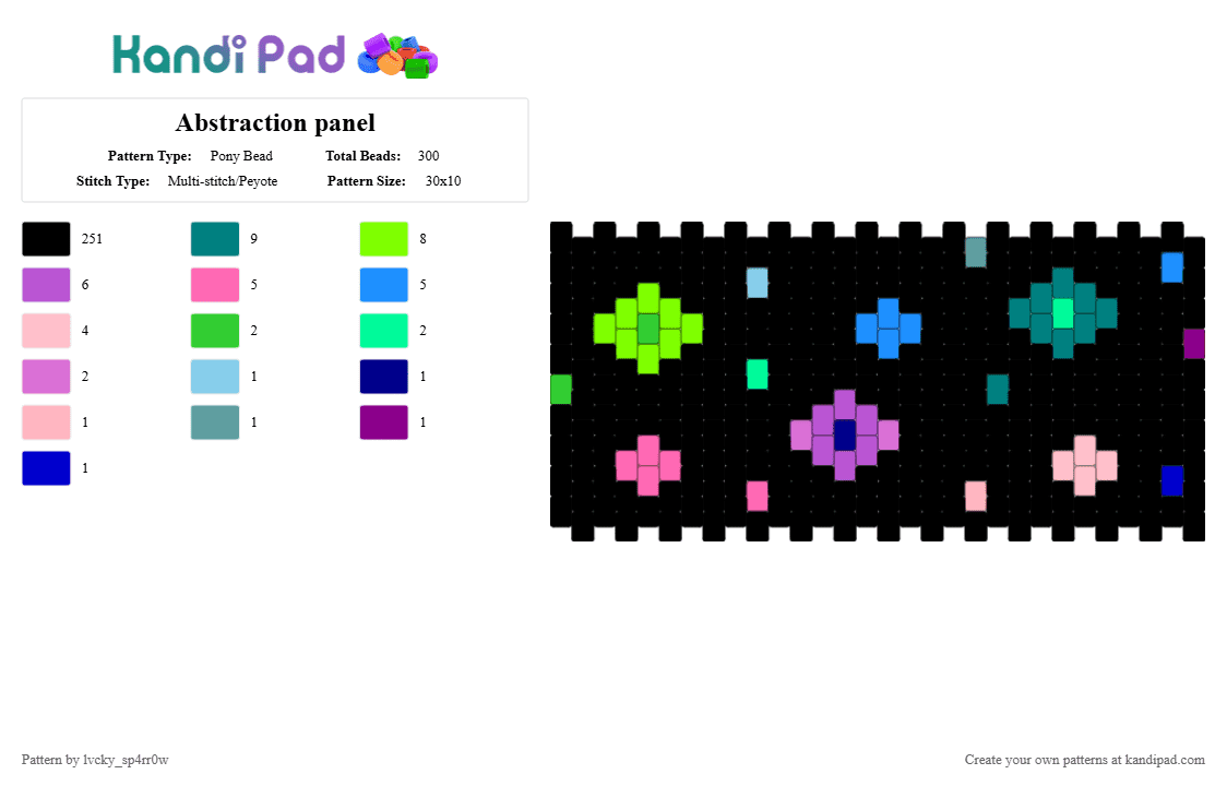 Abstraction panel - Pony Bead Pattern by lvcky_sp4rr0w on Kandi Pad - black,green,pink,teal