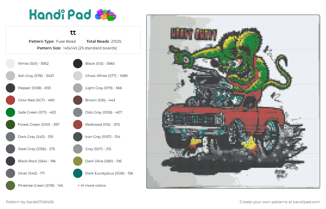 tt - Fuse Bead Pattern by bardell748406 on Kandi Pad - rat fink heavy chevy,pickup truck,automobile,graphic,attitude,edgy,dynamic,classic,green,red