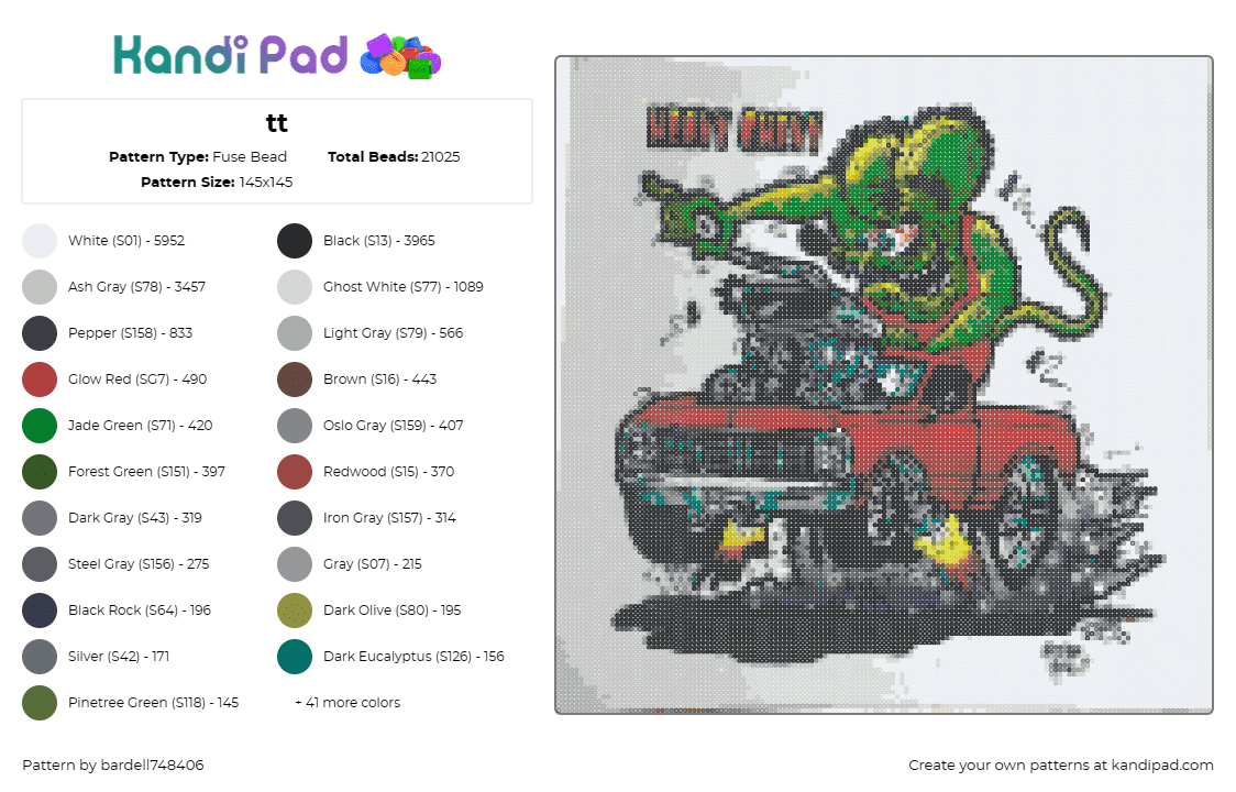 tt - Fuse Bead Pattern by bardell748406 on Kandi Pad - rat fink heavy chevy,pickup truck,automobile,graphic,attitude,edgy,classic,green