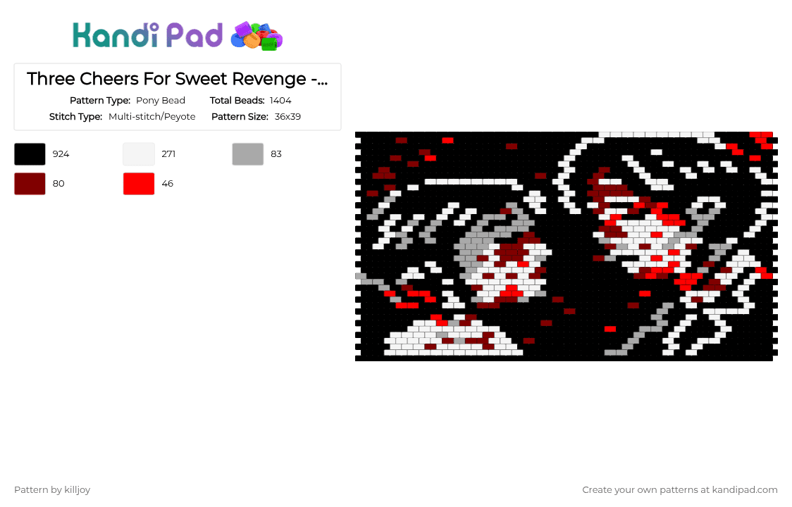 Three Cheers For Sweet Revenge - MCR Panel - Pony Bead Pattern by killjoy on Kandi Pad - black,white,brown,beige,mcr,mychemicalromance,tcfsr