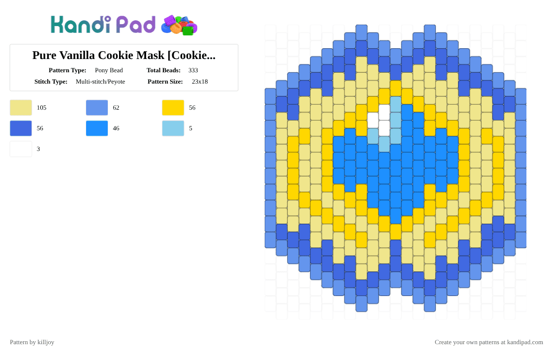 Pure Vanilla Cookie Mask [Cookie Run: Kingdom} - Pony Bead Pattern by killjoy on Kandi Pad - light blue,yellow,purevanillacookie,mask,cookierunkingdom