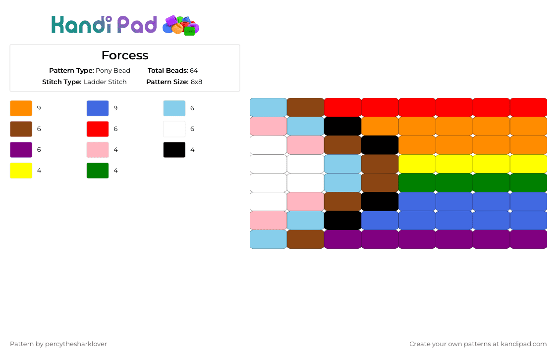 Forcess - Pony Bead Pattern by percythesharklover on Kandi Pad - red,pink,orange,blue