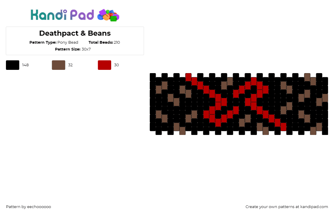 Deathpact & Beans - Pony Bead Pattern by eechoooooo on Kandi Pad - deathpact,beans,logo,dj,music,edm,cuff,dark,coffee,black,red