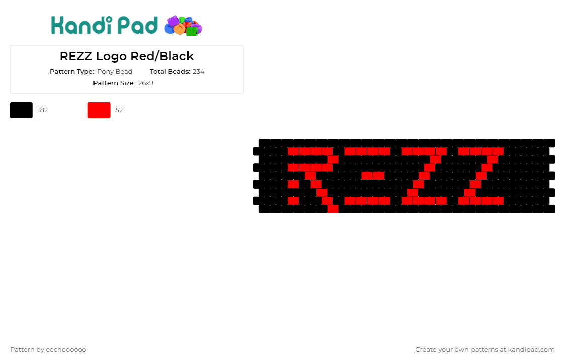 REZZ Logo Red/Black - Pony Bead Pattern by eechoooooo on Kandi Pad - rezz,edm,dj,music,cuff