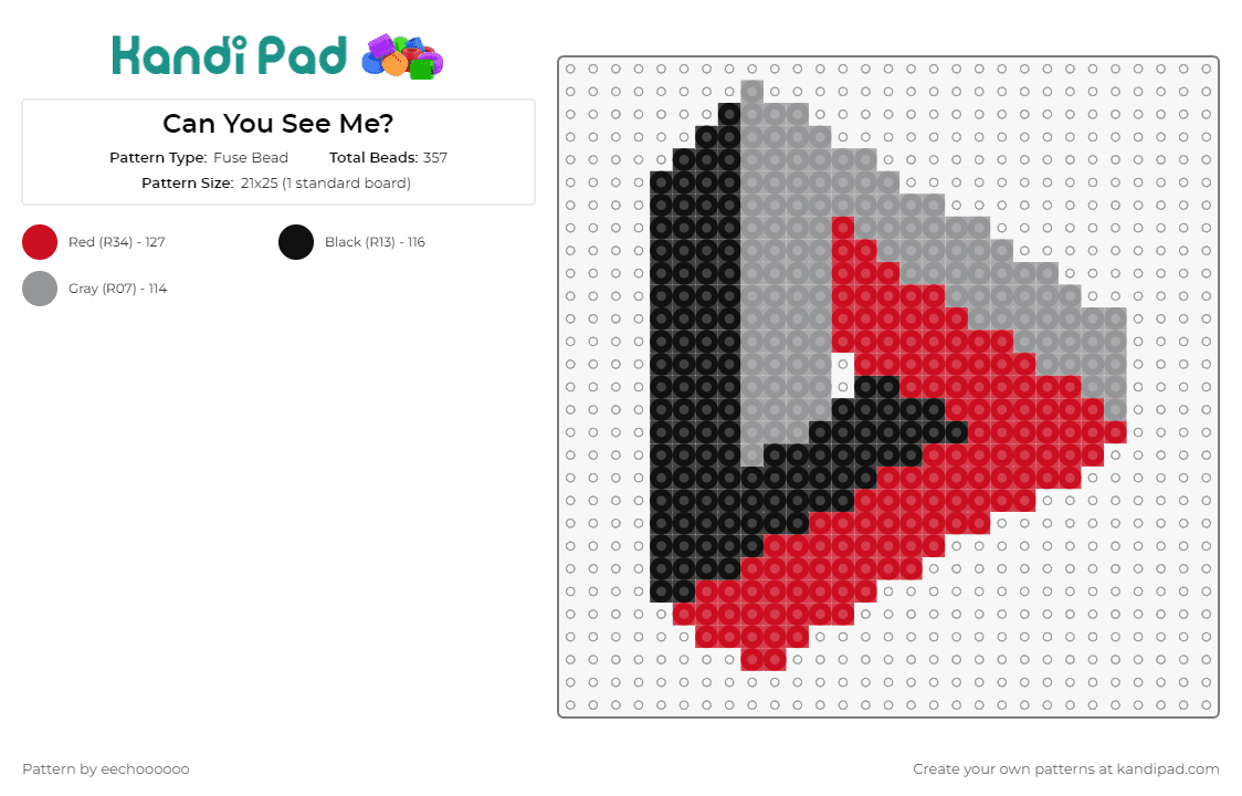 Can You See Me? - Fuse Bead Pattern by eechoooooo on Kandi Pad - geometric,triangle,illusion,abstract,modern,minimalist,red,black,gray