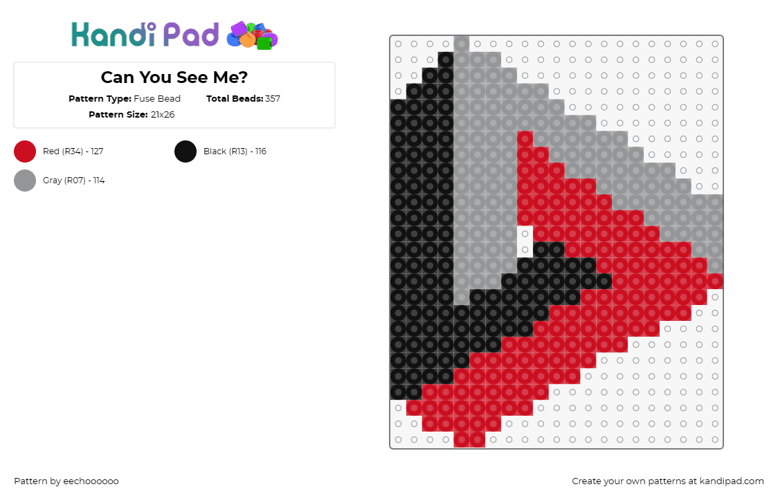 Can You See Me? - Fuse Bead Pattern by eechoooooo on Kandi Pad - geometric,triangle,illusion,abstract,modern,minimalist,red,black,gray