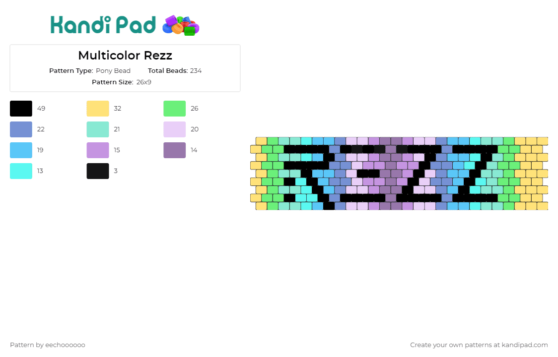 Multicolor Rezz - Pony Bead Pattern by eechoooooo on Kandi Pad - rezz,pastel,edm,dj,music,cuff