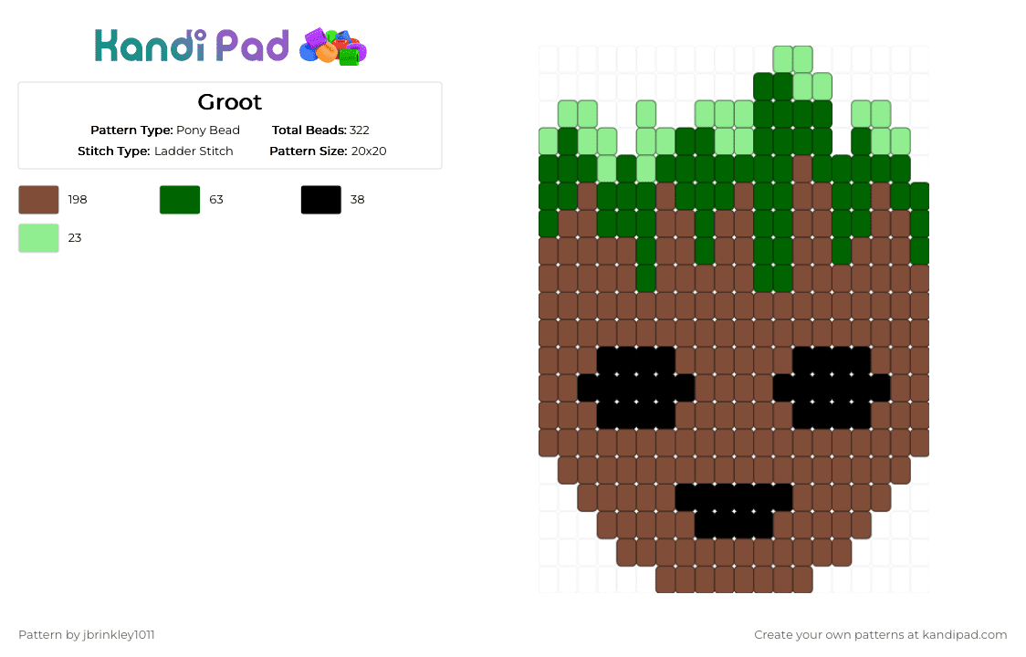Groot - Pony Bead Pattern by jbrinkley1011 on Kandi Pad - brown