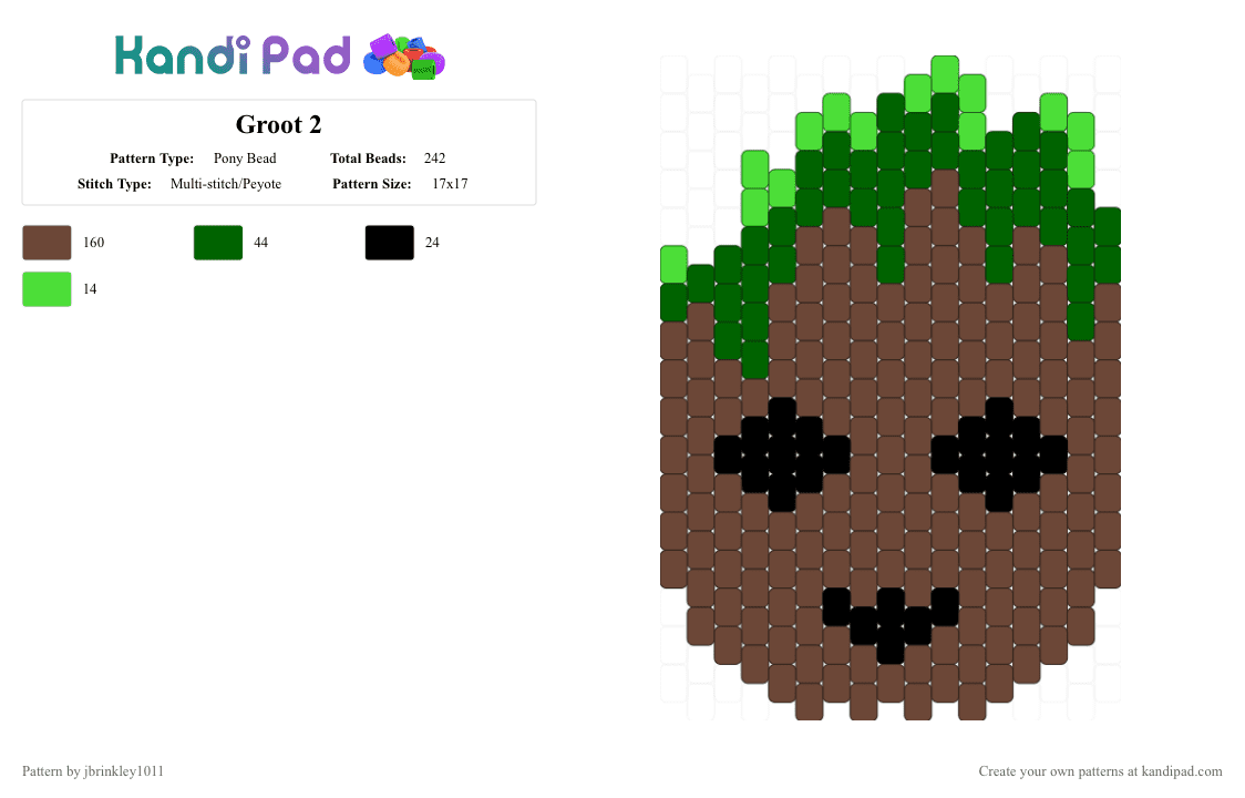 Groot 2 - Pony Bead Pattern by jbrinkley1011 on Kandi Pad - green,brown