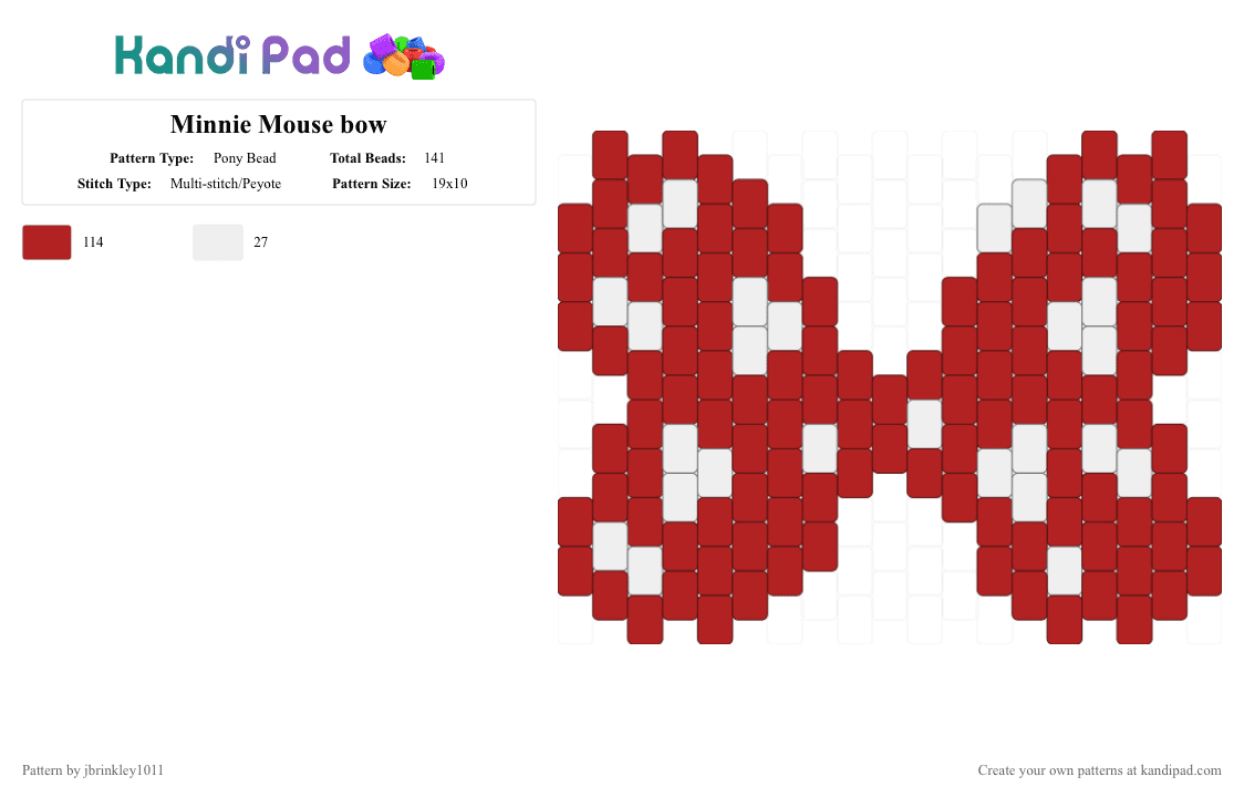 Minnie Mouse bow - Pony Bead Pattern by jbrinkley1011 on Kandi Pad - red