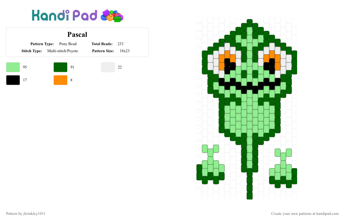 Pascal - Pony Bead Pattern by jbrinkley1011 on Kandi Pad - teal,green